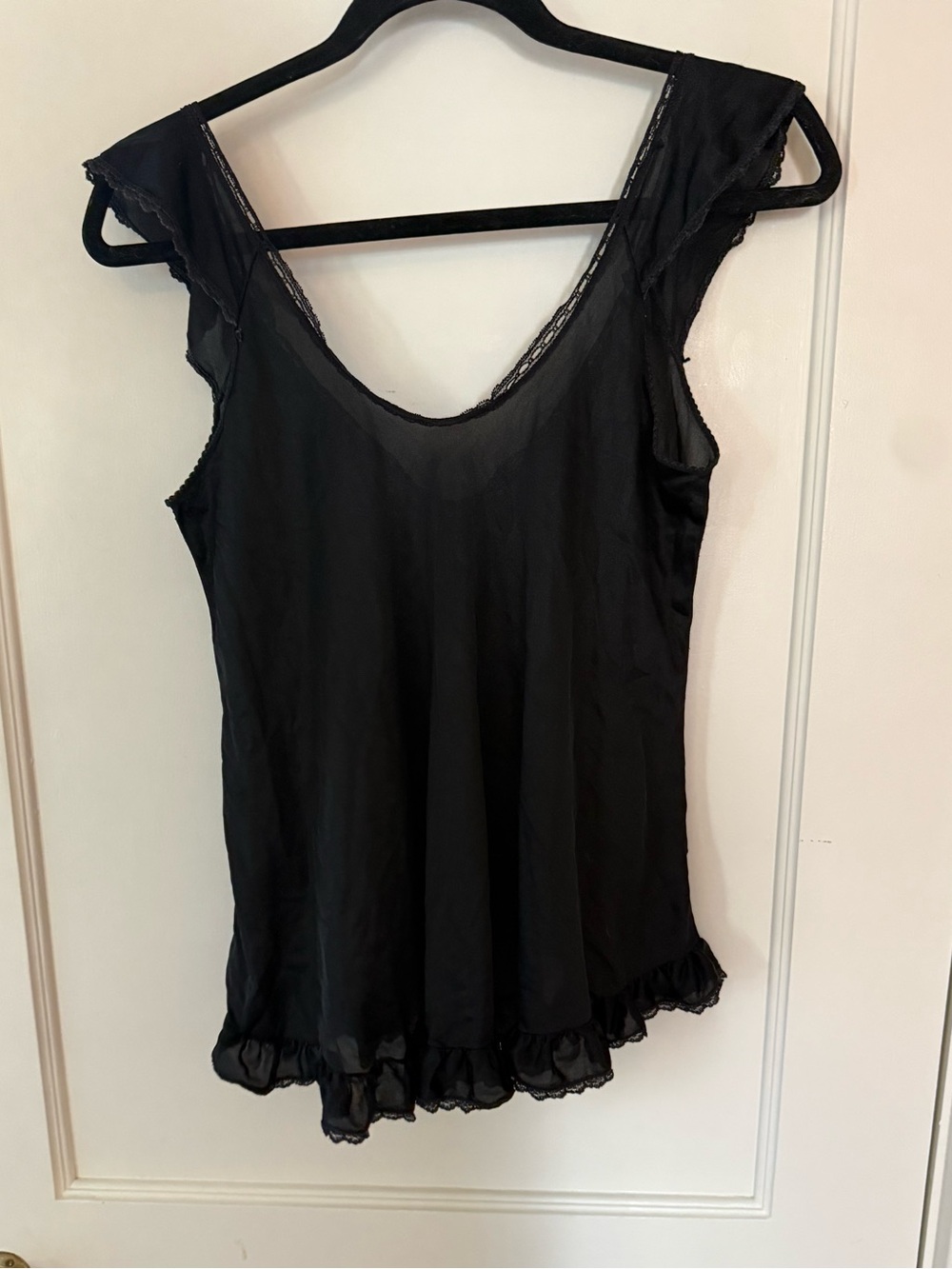 Vintage Black Sheer Ruffle-Trim Camisole